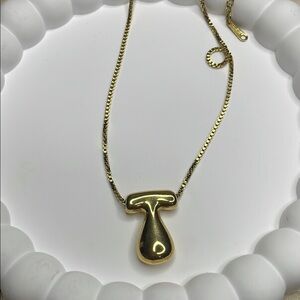 Bubble Letter T Gold Necklace
